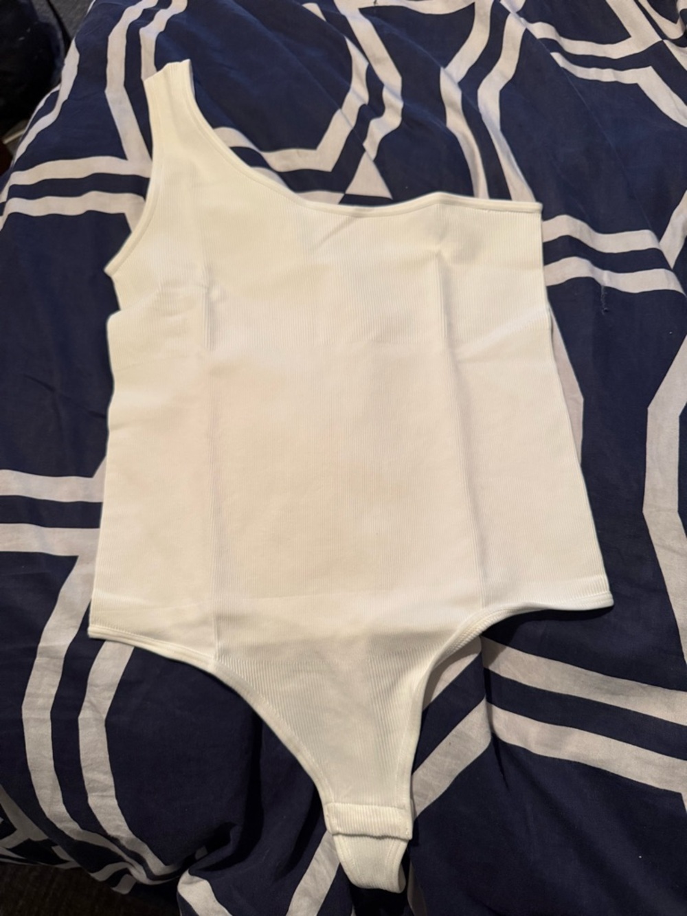 One-Shoulder White Ribbed Bodysuit